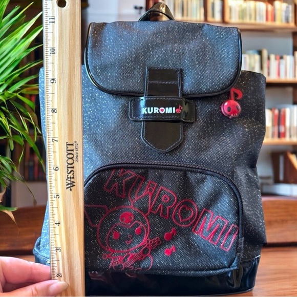 SANRIO KUROMI 2008 Black & Red Backpack Book Bag w/ Red & White Striped Lining - Picture 4 of 15
